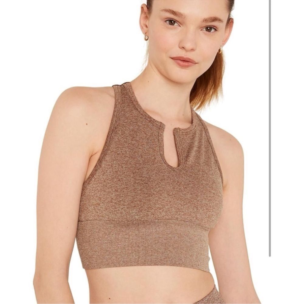 Victoria's Secret Pink High Neck Seamless Crop Split Neck Sports Bra